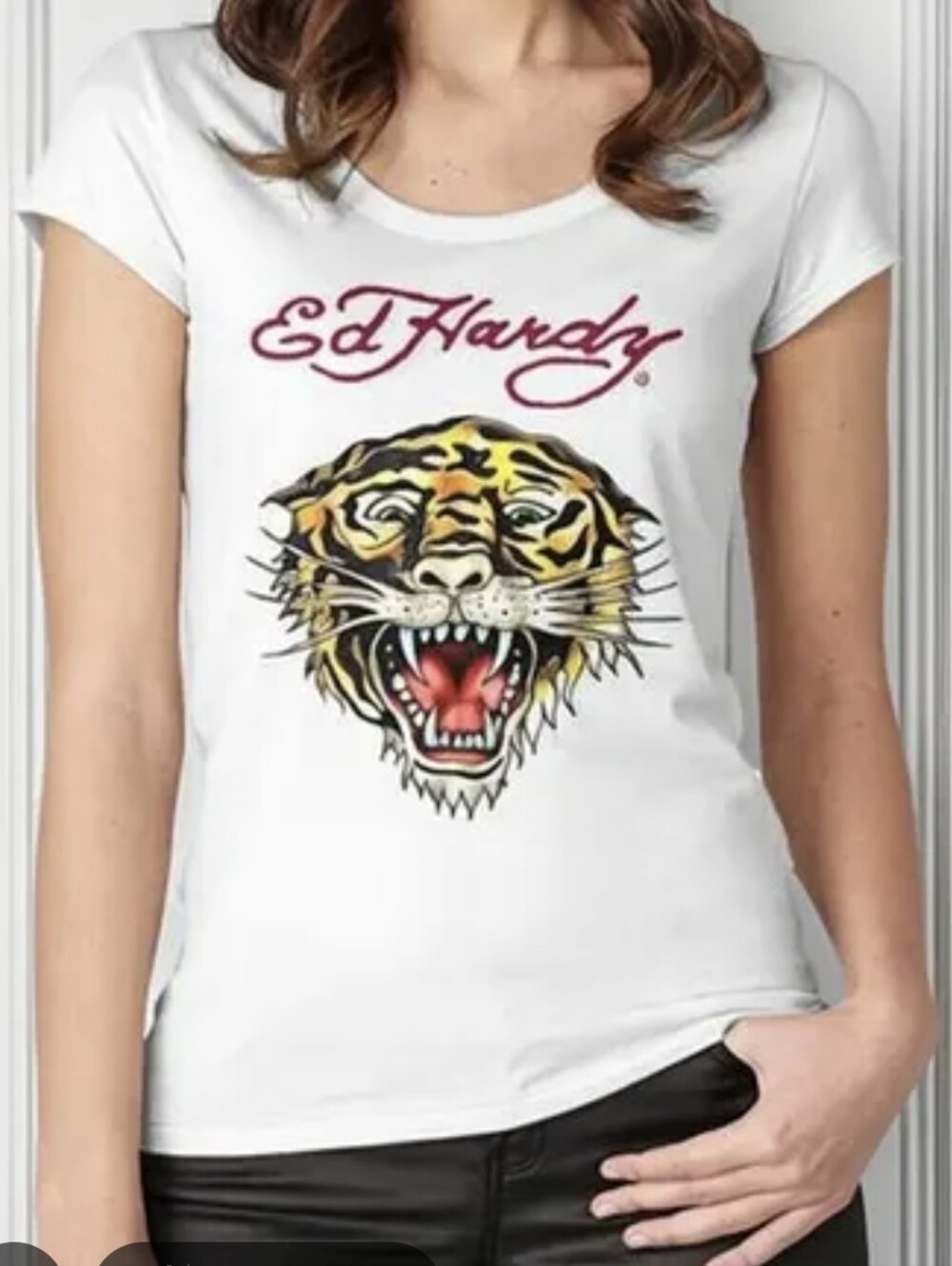 Ed Hardy Tiger Graphic T Shirt Women's White Y2K Tattoo Streetwear Tee New NWT